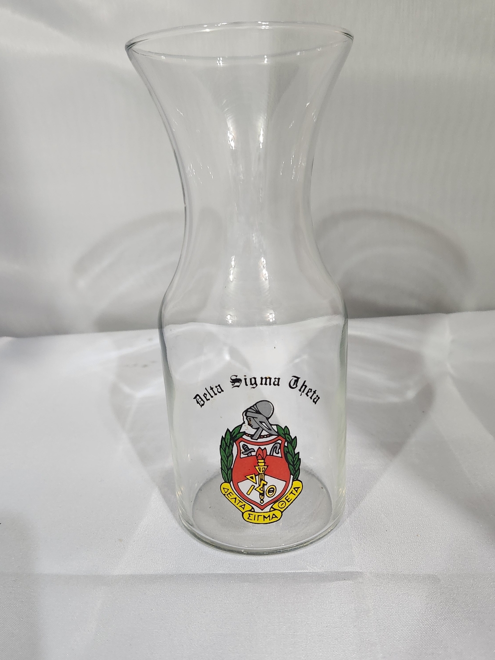 Delta Sigma Theta Crest Clear Glass Carafe - Red & Green Emblem